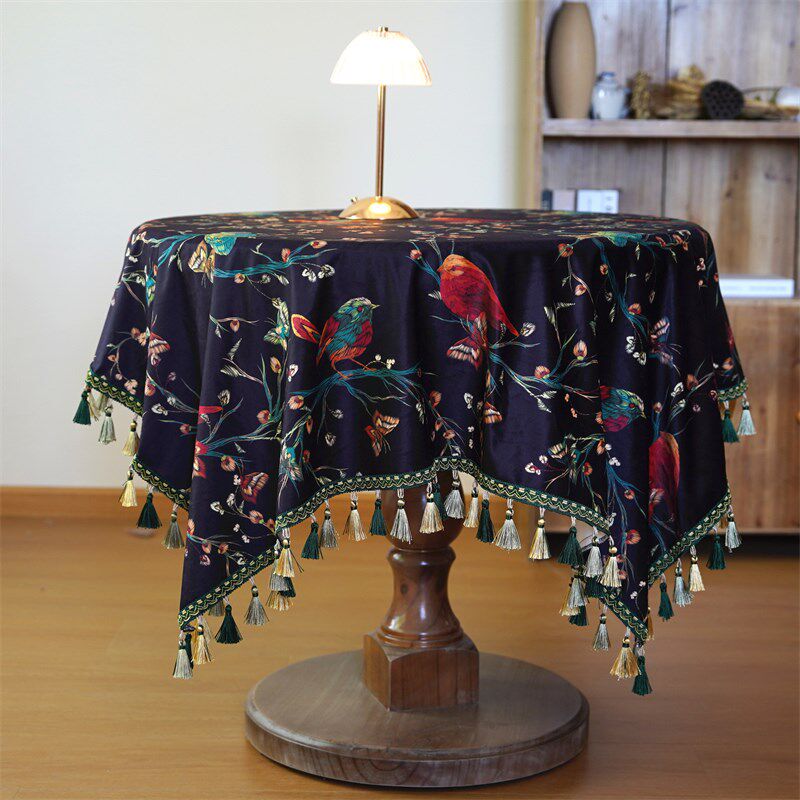 美式田园花鸟花卉绒面加厚长方餐桌布茶几圆桌布防尘钢琴盖巾,居家布艺,桌布,淘宝优惠券,粉丝福利购,淘宝优惠卷