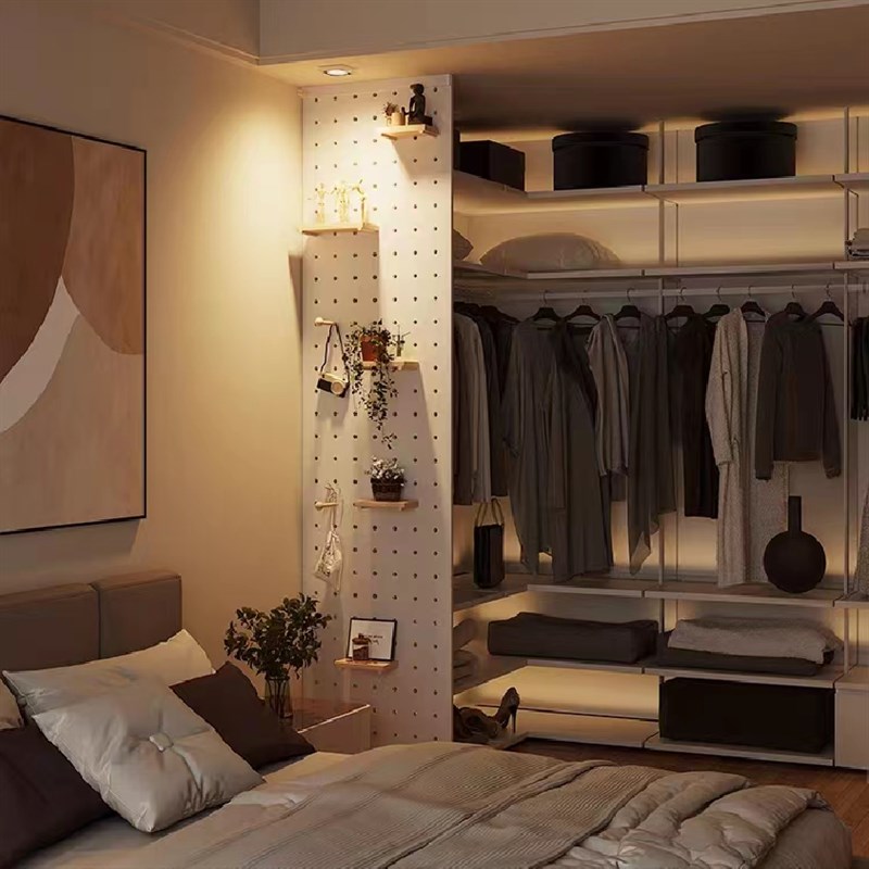 实木洞洞板定制金属衣帽间隔断墙定制置物架收纳架墙面木质书架