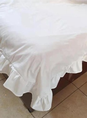 全棉纯色花边床单白色米色浪漫 斜纹高支纯棉韩版荷叶公主风清新