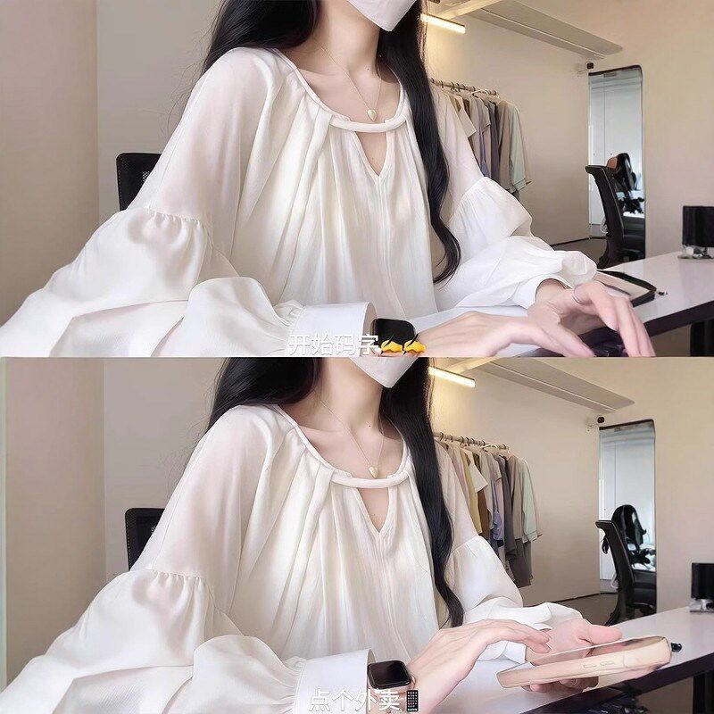 法式绝美温柔泡泡袖白色衬衫女春A夏防晒罩衫高级感慵懒风气质衬