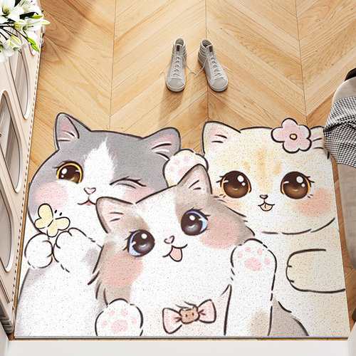 卡通猫咪入户门地垫家p用玄关进门脚垫防滑刮泥蹭土pvc地毯可裁剪
