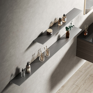加长不锈钢枪灰色浴室置物架镜前壁挂一字隔板淋浴房收纳架免打孔