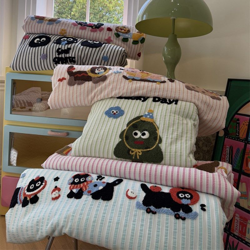 少女心水洗棉提花毛巾绣花可爱猫咪夏凉被单双人被芯空调被薄被子