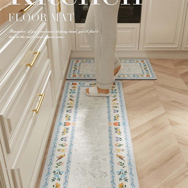 法式清新 厨房地垫免洗可擦家用防滑防油防水pvc脚垫长条垫ins风,居家布艺,家用脚垫,淘宝优惠券,粉丝福利购,淘宝优惠卷