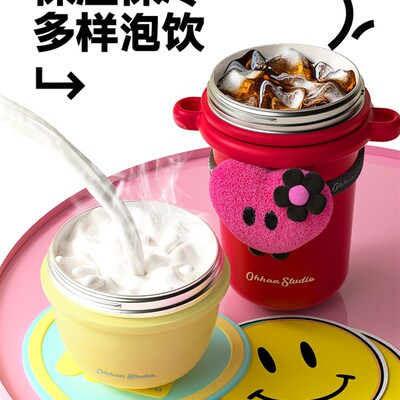 2025新款高颜值女杯子吸管保温杯小巧便携陶瓷内胆咖啡杯儿童水杯