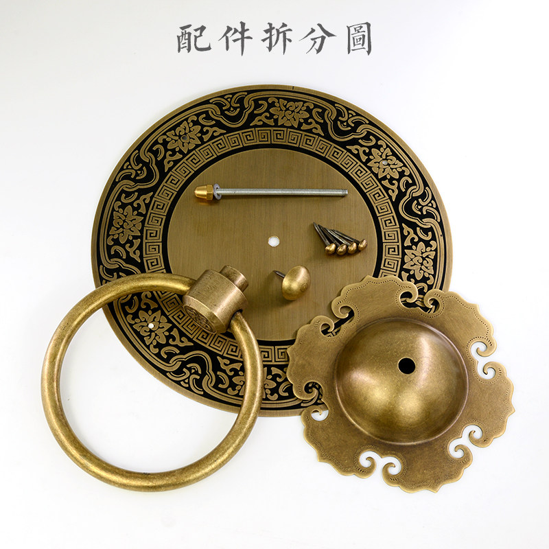中式纯铜拉手仿古大门把手老式古建庭院木门拉环古典圆形拉手门环