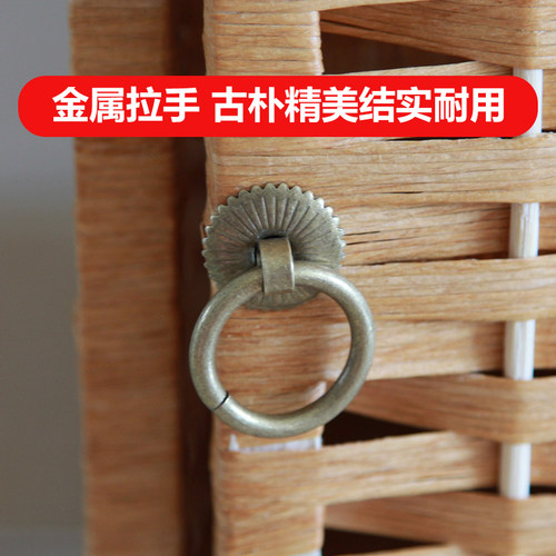 藤编收纳柜开门玩具床头柜实木卡其卧室书房架子书厨储物柜子