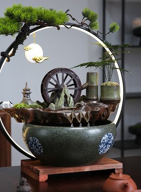风车流水摆件循环水招财办公室开业礼物客厅水茶台装饰玄关桌水轮