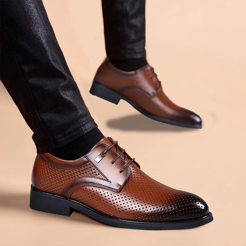 皮鞋男士夏季镂空透气防臭爆款正装英伦高级感商务洞洞凉皮鞋