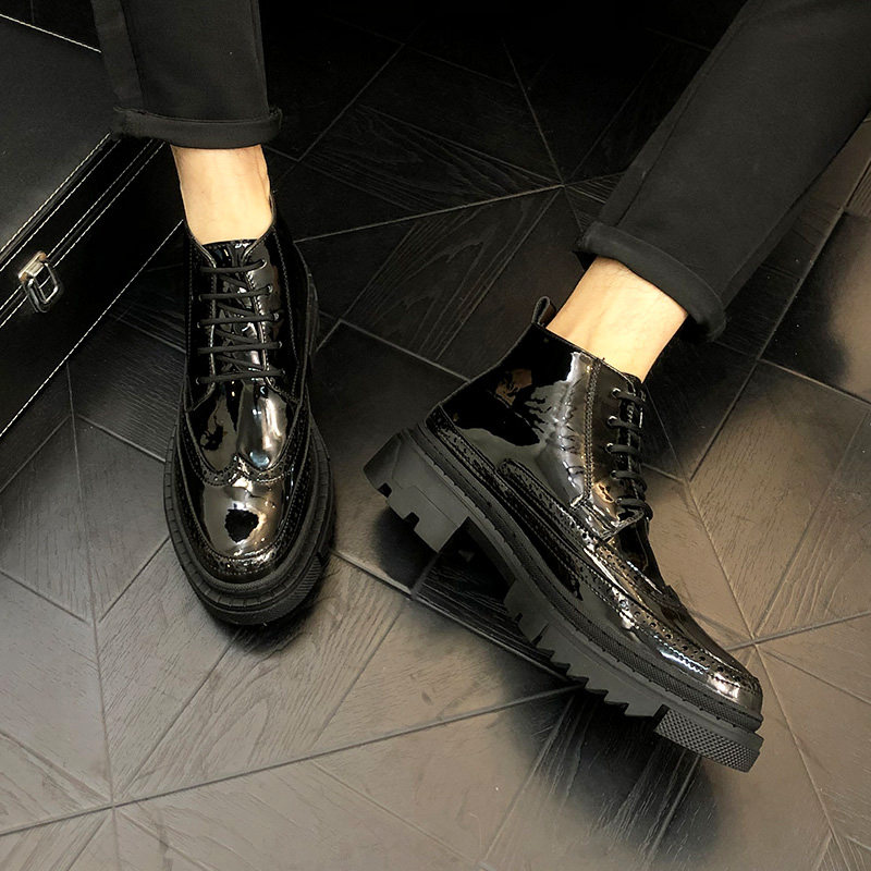英伦风马丁靴男冬季厚底内增高亮皮短靴韩版潮流百搭高帮皮鞋男靴,流行男鞋,马丁靴,淘宝优惠券,粉丝福利购,淘宝优惠卷