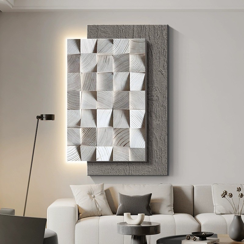 奶油风玄关装饰画高级感立体几何走廊过道挂画简约客厅发光壁灯画