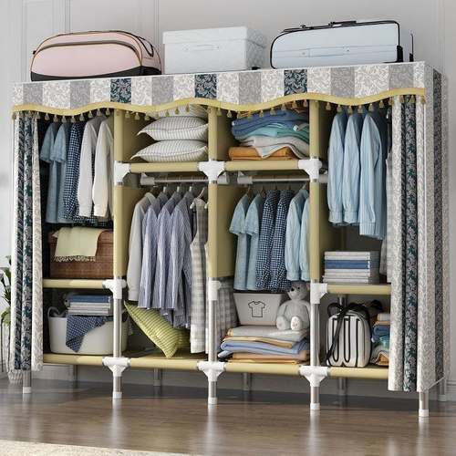 子为简易厂家直供布家用卧室布衣柜柜钢管加粗加固衣橱收纳架全衣