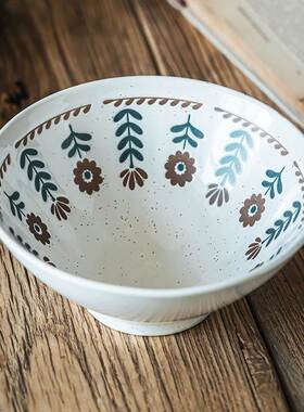 -绘小花笠碗家用陶瓷碗日式感斗EED餐具菜碗面碗水手果沙拉碗饭碗