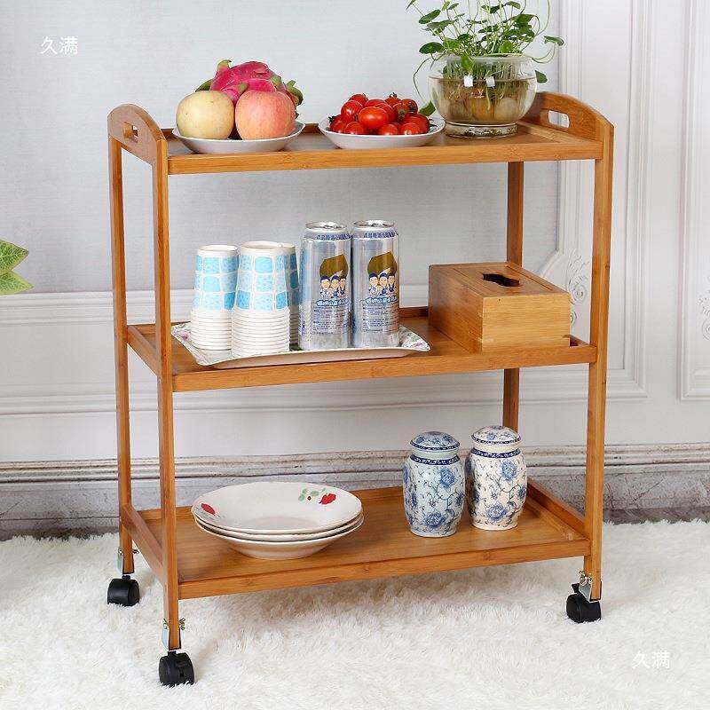 商楠竹移动置物架简XLB约菜架子火锅蔬菜架厨餐厅餐车酒店用实房