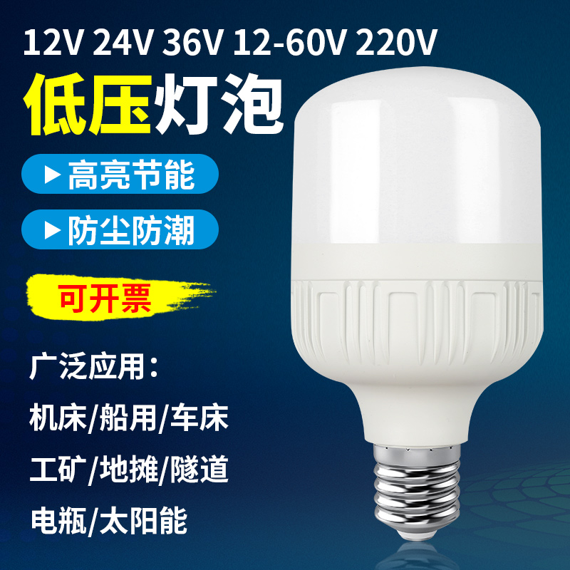 12V24V36V伏led低压DC直流灯泡E27螺口矿井电瓶工地车间工作灯
