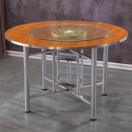 餐酒店桌椅组合食堂饭桌家用吃可饭桌子叠简约折桌架转盘KEU大圆