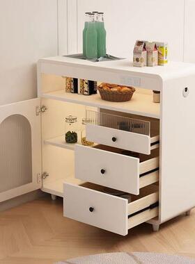 AL101916柜边奶油风烤漆餐柜家客厅厨房收纳储物一体靠墙边柜茶水