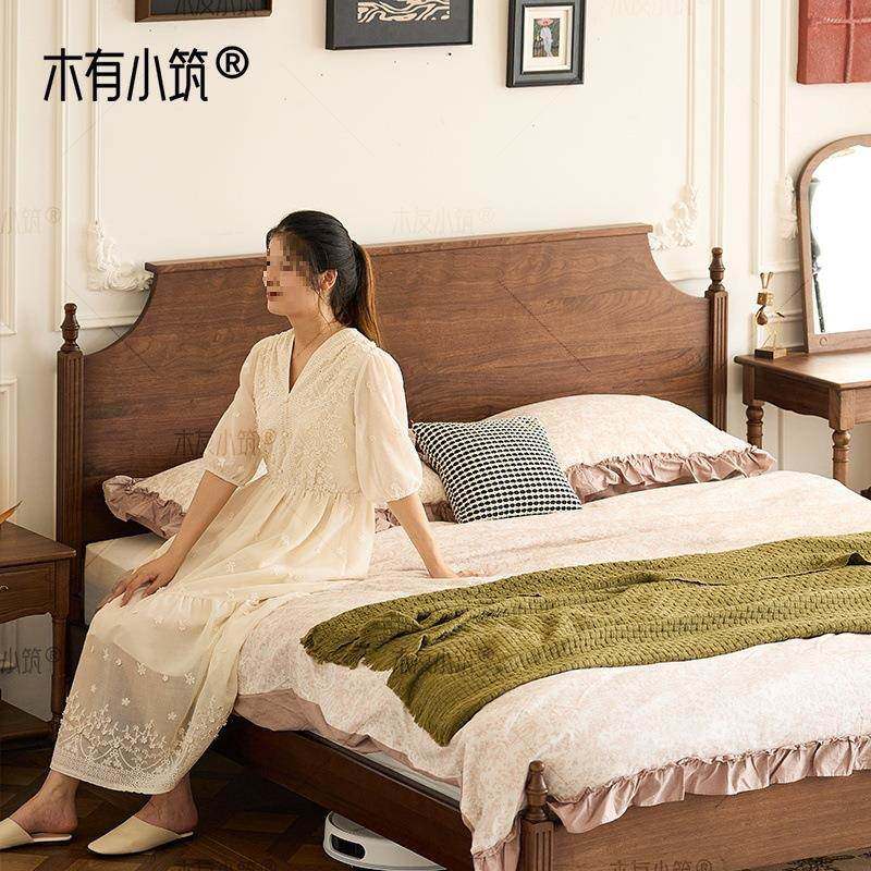 黑胡桃木美式式中古木无品牌/全实木床卧北美原主床法复古北美黑