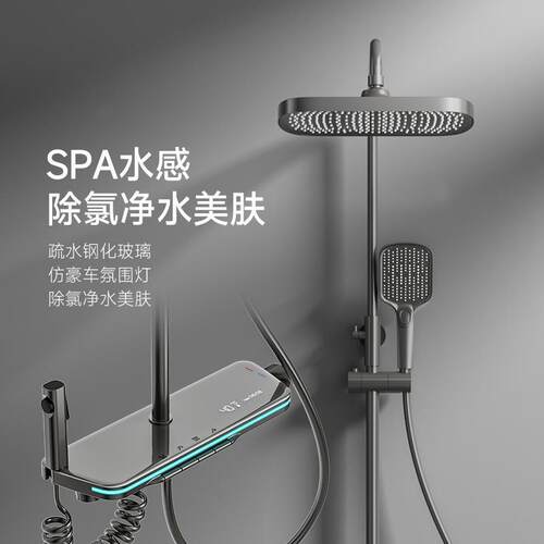 全钢铜枪灰ZVE奶白冷热水淋能浴洒套装大置物台花浴室家用琴多功