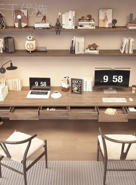 选简工约全实书桌严家用隐藏抽屉书房书法桌木双人QOD长条电脑桌