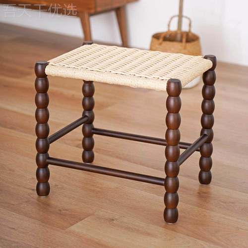 ins中换鞋北欧简约编实凳木葫芦古凳家绳用B547-45梳妆矮凳