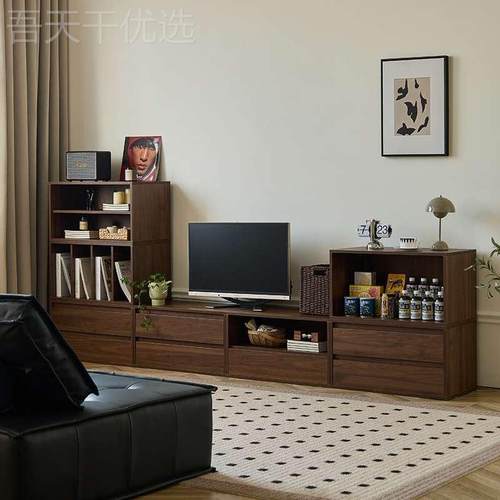 复合古客公厅组柜办墙桌面靠一体书柜日式餐边柜胡桃色卧室QKA储