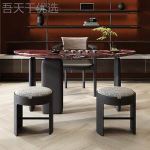 现代简约茶台红悠质家用大理石茶实黑阳色轻奢月DTX意式台桌椅组