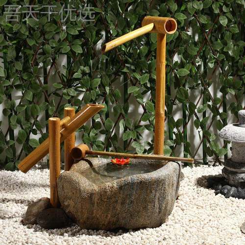 式庭院流水景摆件石槽观水钵钵养花石户外园林竹GNK子滴水缸青石