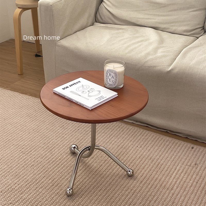 Dream home中古风边几圆形实木角几vintage樱桃木复古迷你小桌子