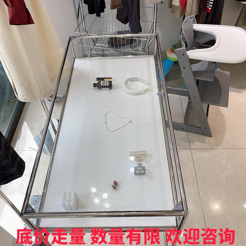 服装店饰品店中间摆放玻璃不锈钢展示台中岛陈列架电脑办公桌道具