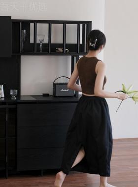 A10NEAL直岛餐边柜子黑色靠墙体厨房一岩实木轻奢感板储柜物柜