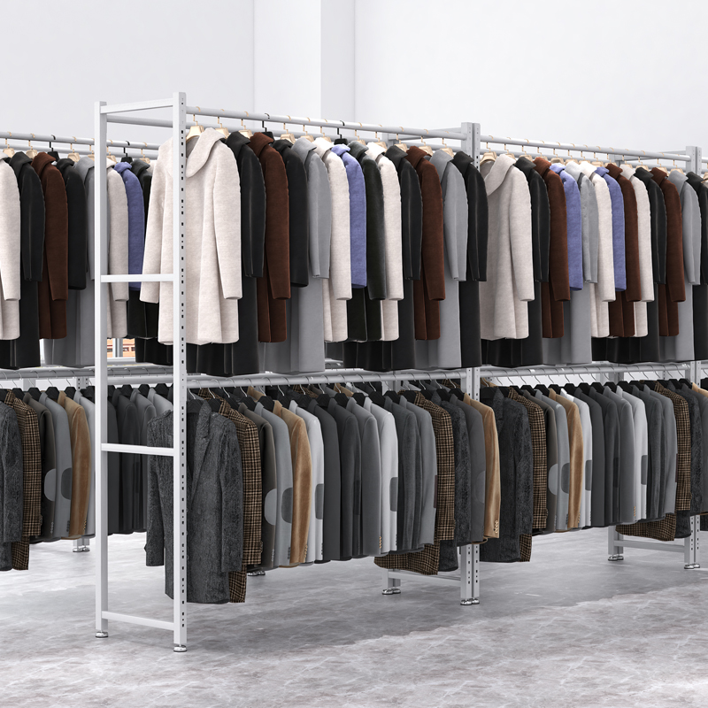 服装店挂衣架货架展示架仓库房落地可移动架子冬装西装双杠置物架