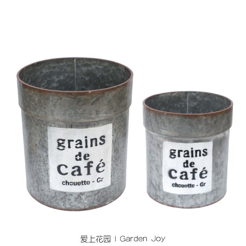 爱上花园 园艺杂货 铁艺铁皮做旧花盒 铁皮色翻马口铁翻边花桶