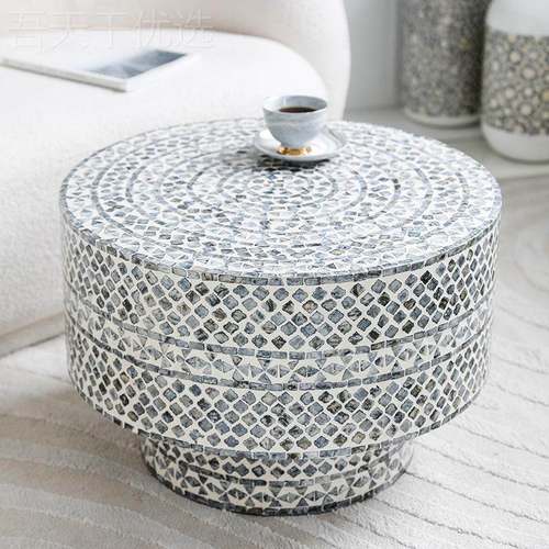 侘寂茶客厅贝壳桌沙发边几圆创意轻风奢法68689式角几民几宿家具Q