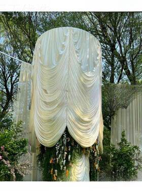 米色香槟油21398奶色面软绸光缎布幔婚庆造型背景幔桌布布置