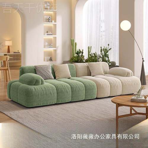 油风客厅科技小LPD型猫爪扶手人位奶拼三色意式极简布户艺沙发