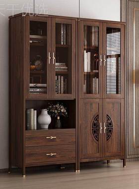 新中橱式15934书柜组合柜一体到整墙实木书带玻璃门储物柜框带顶