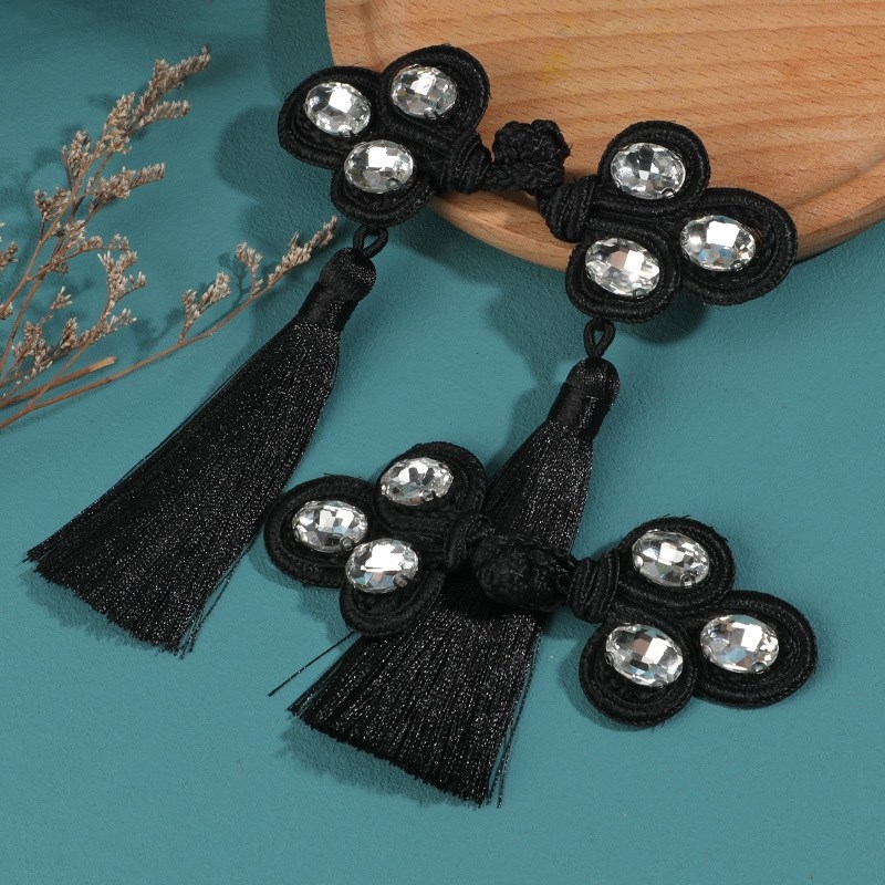 旗袍中国风国潮服饰手工钉珠装饰纽扣长尾巴珍珠水晶流苏盘扣扣子