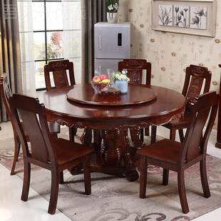全实木餐桌椅组合大餐橡木圆圆桌带转盘中式 BLA10人家厅用吃饭形