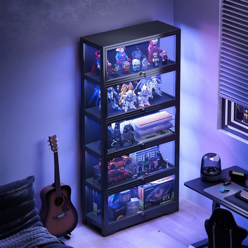 电竞房布置亚克力键盘展示架防尘改造装饰带灯带锁透明收纳柜,住宅家具,家用陈列柜,淘宝优惠券,粉丝福利购,淘宝优惠卷