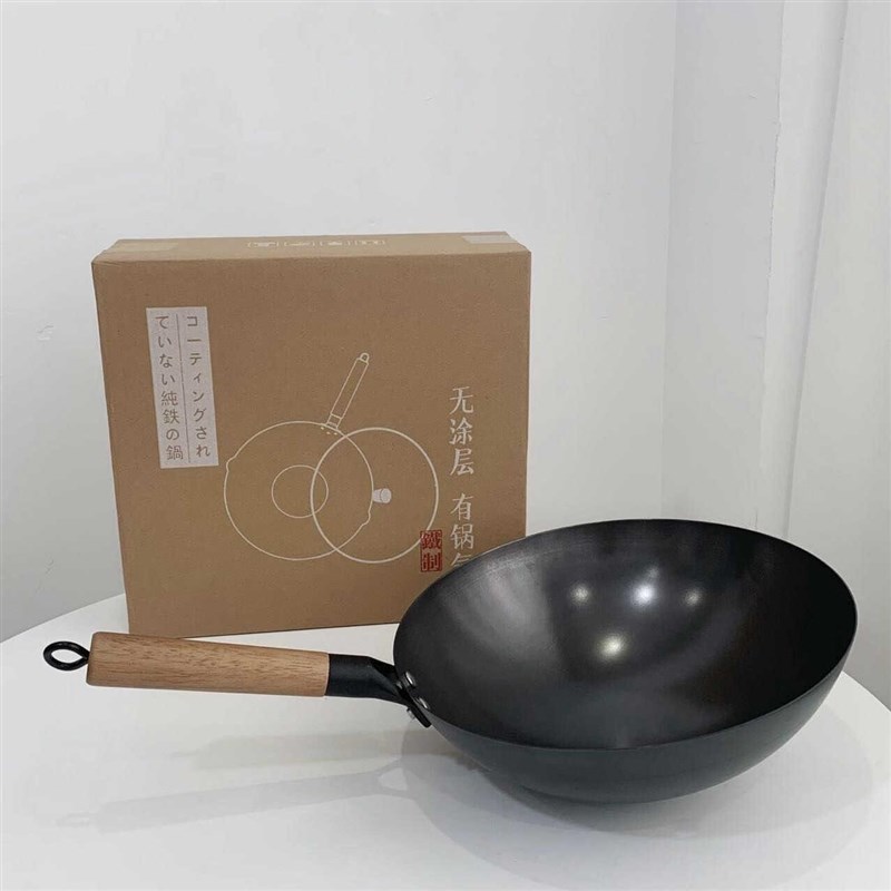 一口好锅!手工锻造一体成型铸铁锅不粘锅煎锅炒锅32CM