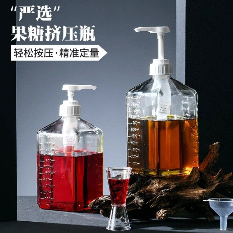 果糖糖浆挤压瓶奶茶店玻璃按压瓶定量果酱分装压嘴泵头食品商用级图片