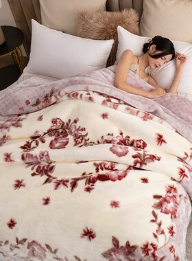 法国ADS新款拉舍尔毛毯双层加厚保暖超柔M云毯盖毯婚庆大红毛毯被