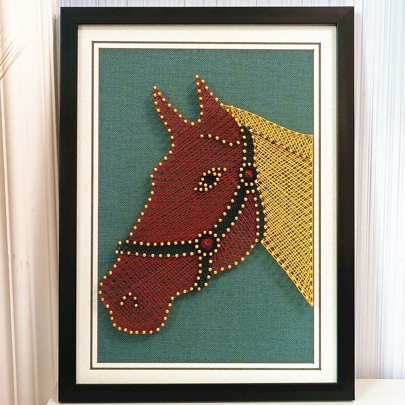 金甲战马 钉子绕线画 diy材料或成品 弦丝手工 团建手作 装饰画