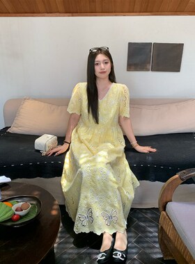 NAZ那子大尺码夏季涤感立体刺绣重工蕾丝H刺绣V领胖mm洋派时尚洋