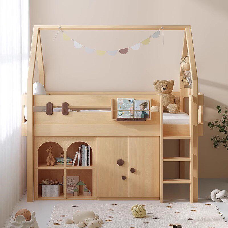 考拉森林儿童床实木半高床带围栏防护栏儿童床树屋床多功能