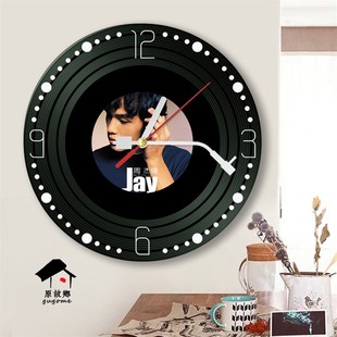 定制图案di徽章周杰伦j黑胶唱片创意个性客厅挂钟表礼品