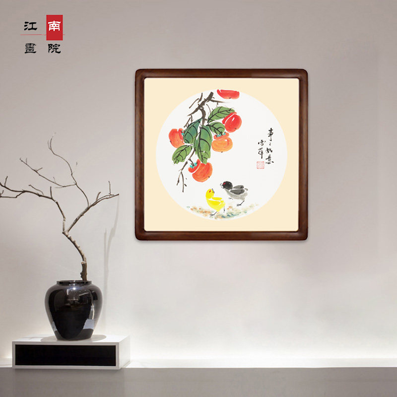 葫芦画福禄斗方手绘国画柿子事事如意玄挂画饰画画鸟画