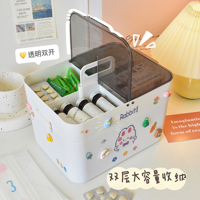 可爱大容量医药箱~家用家庭装大号药盒桌面手提药品分隔收纳箱子