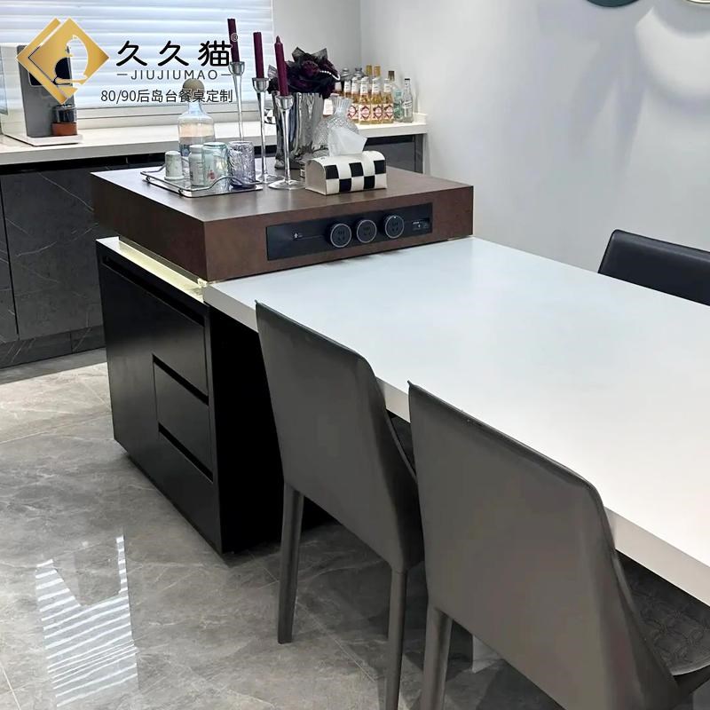 意式岩板岛台餐桌一体伸缩22新款高级定制加中导台成品